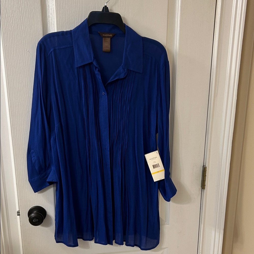 Multiples Royal Blue Sheer Blouse